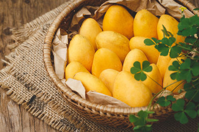 High angle view of fruits in basket