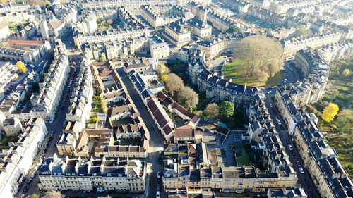 High angle view of city buildings