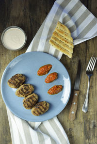 High angle view of breakfast on table