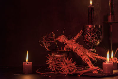 Close-up of christmas decorations on table