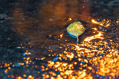 High angle view of illuminated lighting equipment on land
