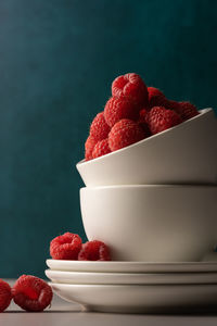 Close-up of strawberries in bowl on table