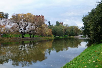 Reflection of trees in lake against sky