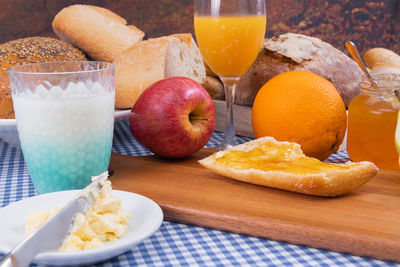 High angle view of breakfast on table