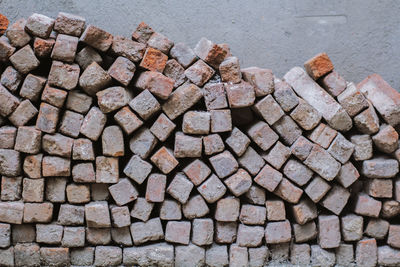 High angle view of stone stack on footpath