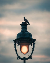 Low angle view of illuminated street light against sky