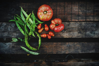 High angle view of tomatoes on table