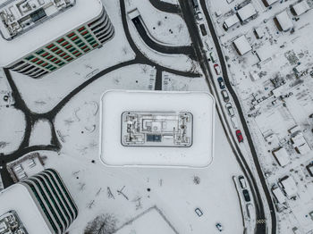High angle view of telephone booth in winter
