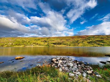 Scenic view of lake against sky