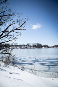 Scenic view of lake against sky during winter