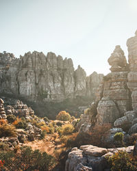 Low angle view of rock formations