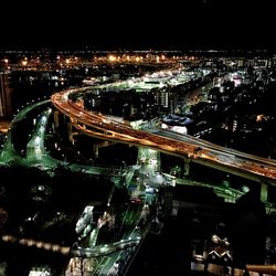 High angle shot of illuminated city at night