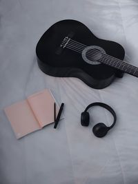 High angle view of headphones on table