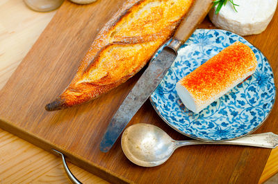 High angle view of breakfast on table