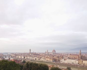 View of cityscape against cloudy sky