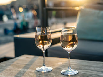 Close-up of wineglass on table