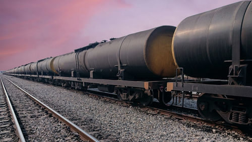 Train on railroad track against sky