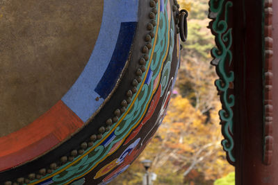 Close-up of multi colored metal fence
