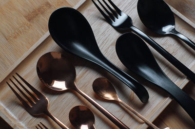 High angle view of objects on table