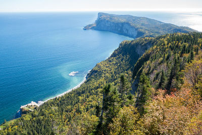 High angle view of sea and mountains