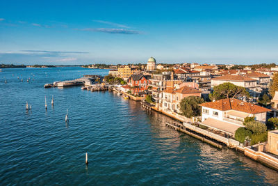 Aerial view of the lido de venezia island in venice, italy.