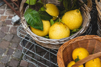 High angle view of fruits in basket