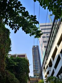 Low angle view of buildings against clear sky