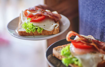 Close-up of breakfast served on table