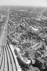 High angle view of road amidst buildings in city