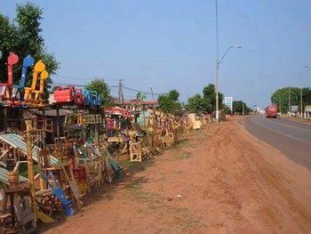 View of road along buildings