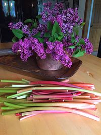 High angle view of flowers on table