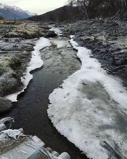 Frozen river against sky