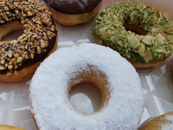 High angle view of dessert on table