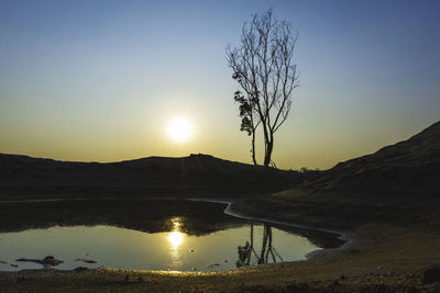 Scenic view of lake against sky during sunset