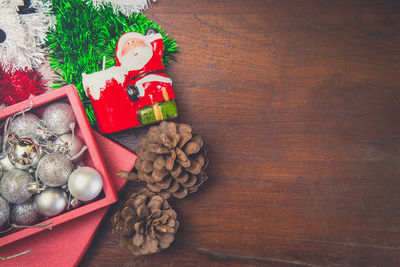 High angle view of christmas tree on table