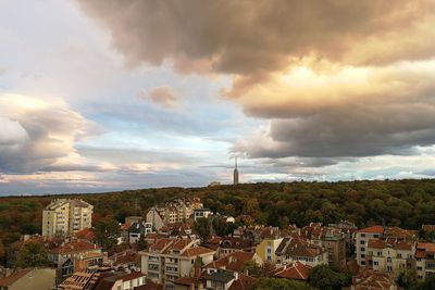 High angle view of townscape against sky