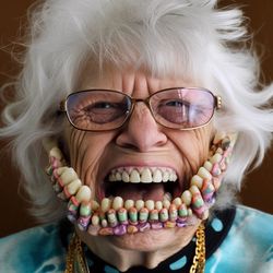 Granny with bead teeth.