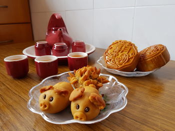 High angle view of dessert in plate on table