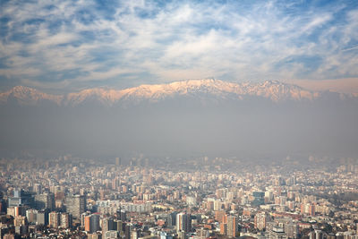 High angle view of townscape against sky during winter