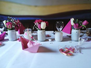 Close-up of flowers on table