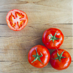 High angle view of tomatoes on table