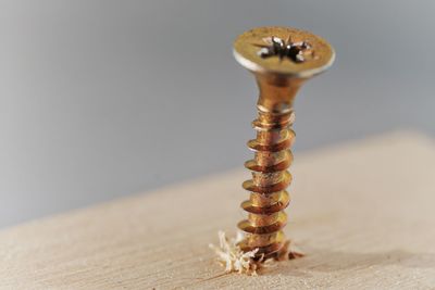 Close-up of screw in woo