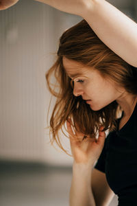 Close-up of woman at home