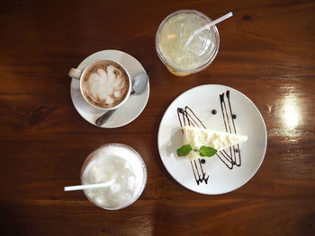 High angle view of coffee on table