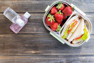 High angle view of breakfast on table