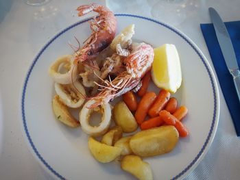 High angle view of meal served in plate