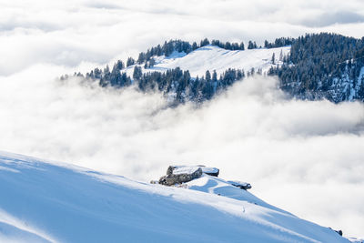 Scenic view of snow covered mountains against sky