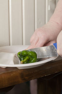 Cutting a poblano pepper