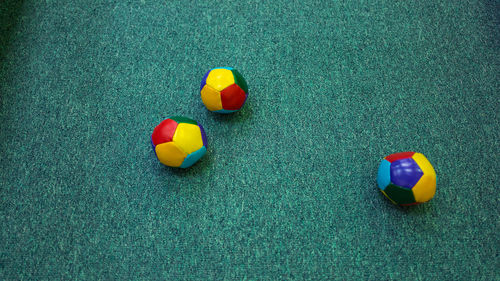 High angle view of multi colored ball on table