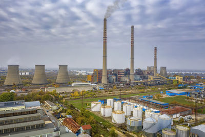 Aerial view of factory against sky